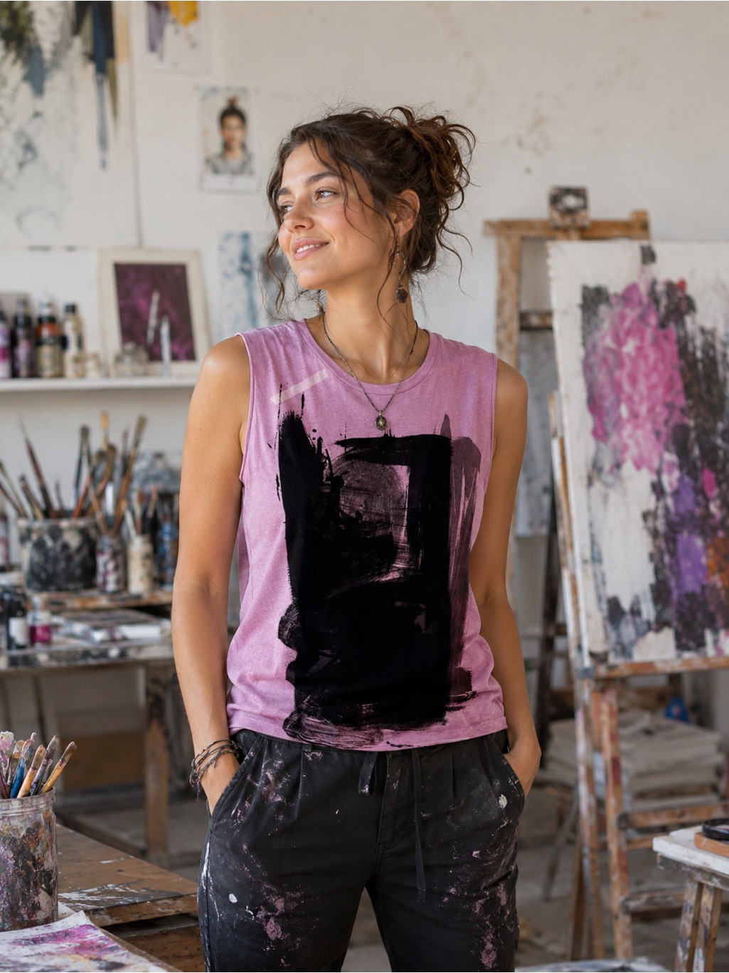 Freecity Artists Wanted Unique Pink & Black Tank Top 100% Cotton Size 2/M